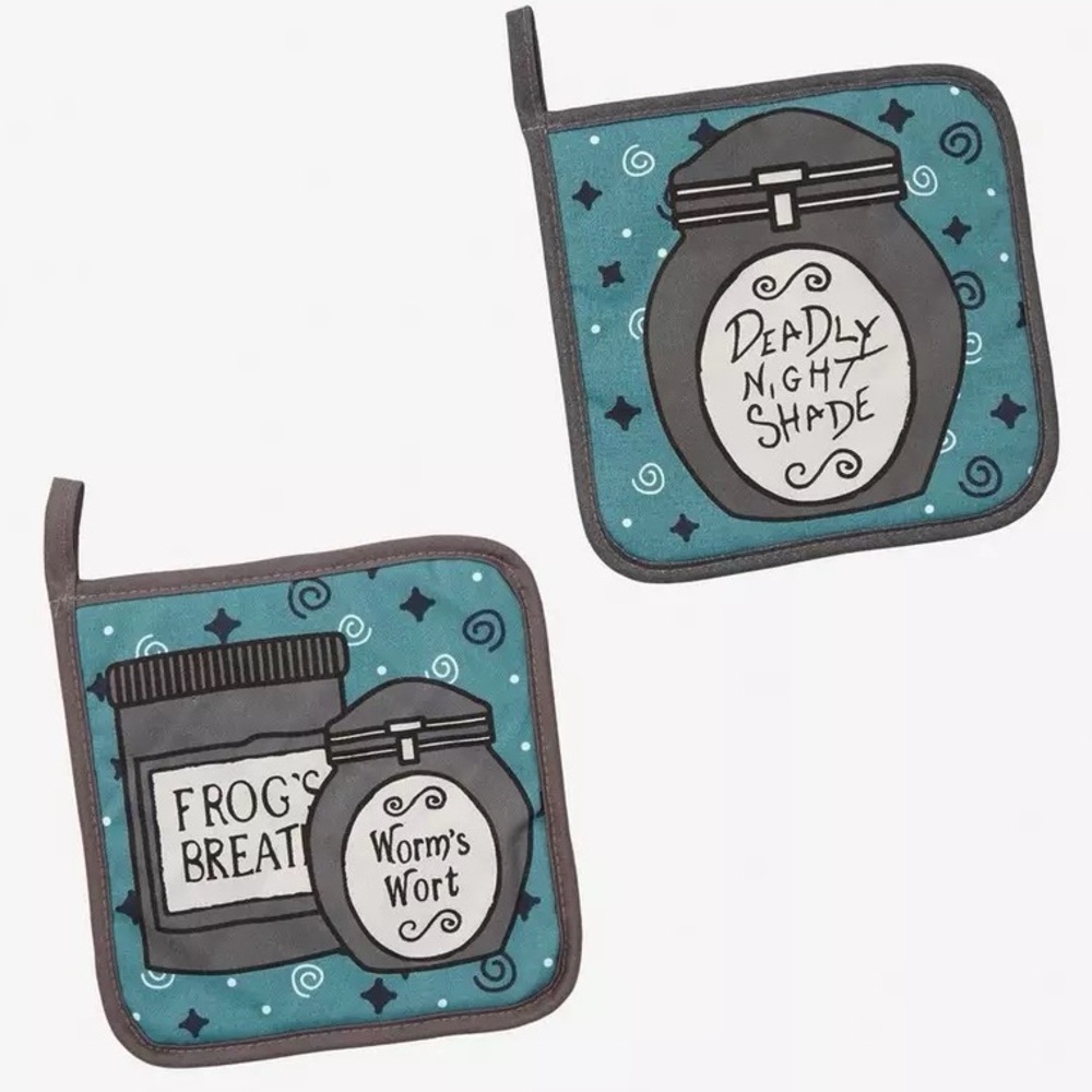 DISNEY THE NIGHTMARE BEFORE CHRISTMAS Jars Teal POT HOLDER SET OF 2! Jack Sally